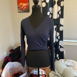 SHEIN Navy Long Sleeve Wrap Top